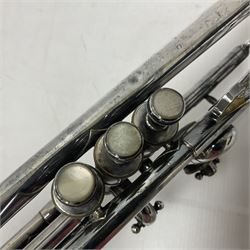 Victorian Class A silver plated trumpet retailed by Kitchen & Co,29 Queen Victoria Street Leeds, 1897 with mouthpiece/slide and in its original felt lined box
