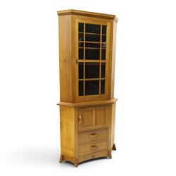Acorn Industries - oak floor-standing corner cabinet, the top fitted with astragal glazed ...