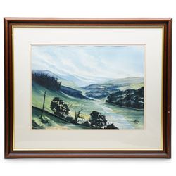 Ashley Jackson (Yorkshire 1940-): 'Muker' Swaledale, watercolour signed, titled on accompanying certificate of authenticity 41cm x 55cm
Provenance: Purchased directly from the artist as part of his TV series 'A Brush with Ashley'