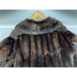 Ladies three quarter length brown mink coat, together with a ladies short black rabbit fur coat 