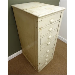  Early 20th century painted pine tall chest, moulded top, eight drawers, W52cm, H126cm, D69cm  