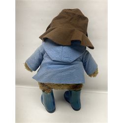 Paddington Bear with plush covered body, brown felt hat, pale blue duffle coat and blue wellingtons H54cm
