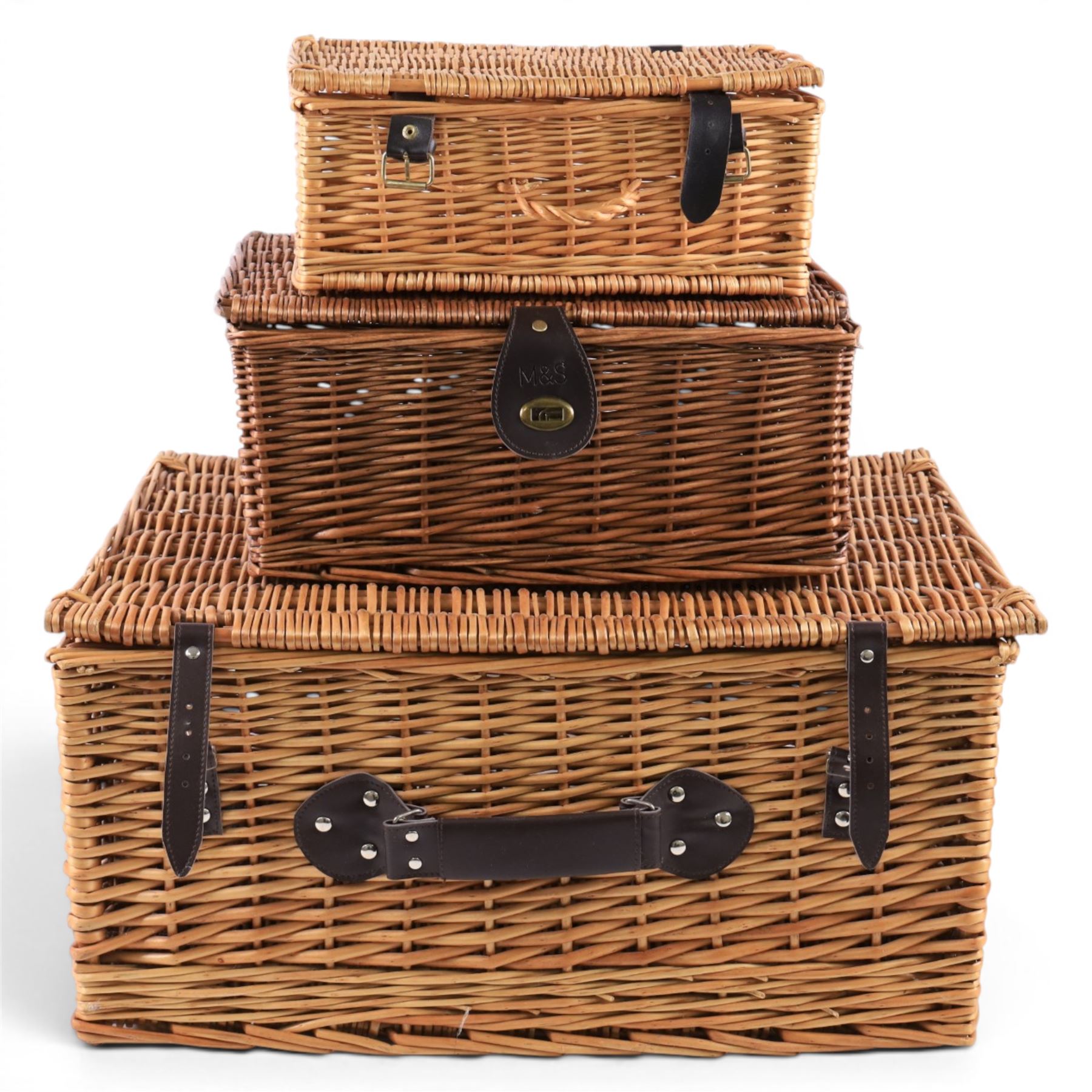 Three wicker baskets, largest L59cm 