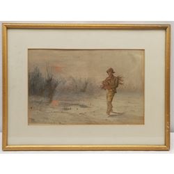 Frank Feller (British 1848-1908): Returning Home with Firewood at Sunset, watercolour signed and dated 1876, 23cm x 35cm