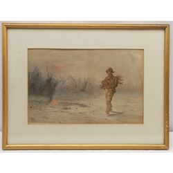 Frank Feller (British 1848-1908): Returning Home with Firewood at Sunset, watercolour signed and dated 1876, 23cm x 35cm