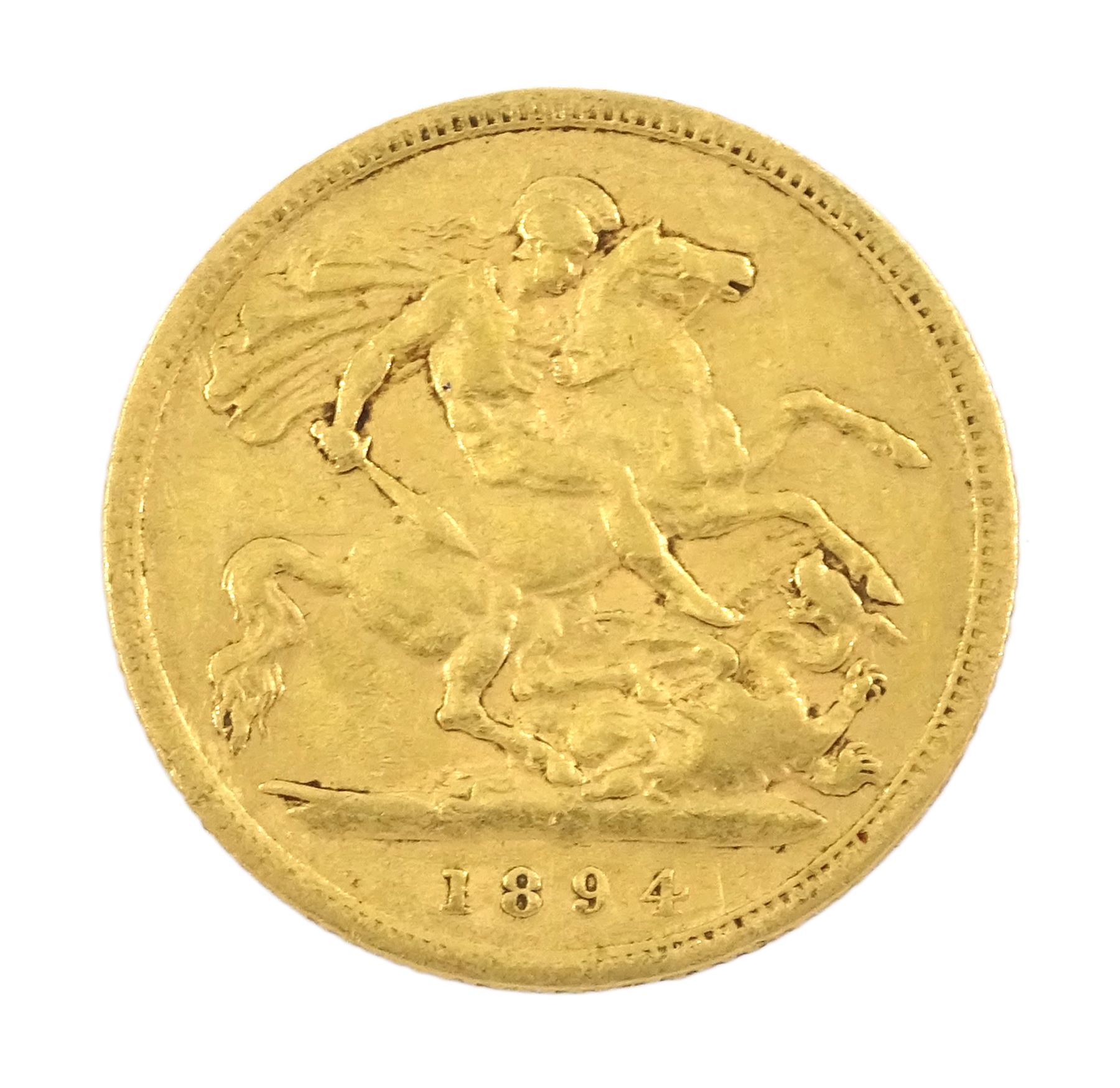 Queen Victoria 1894 gold half sovereign coin