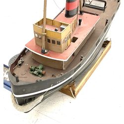 Large model of the tugboat 'Dhulia' on a wooden stand L144cm, together with a box of additional parts and plans