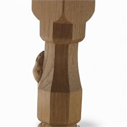 Mouseman - oak coffee table, the circular adzd top over four pillars united by stretchers, with signature mouse carving by Robert Thompson of Kilburn 