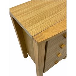 Oak four drawer chest (W94cm, H82cm, D44cm), and matching four drawer pedestal chest (W52cm, H82cm, D44cm)