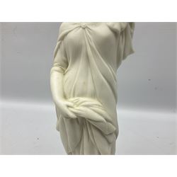 Parian ware figure of a woman in classical dress with one hand raised, H34cm