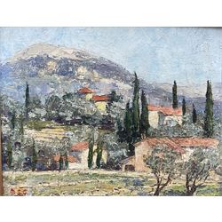 Mary Stewart Gibson (Scottish 1904-1989): View Towards Grasse, oil on board signed with initials, indistinctly titled verso 18cm x 23cm 