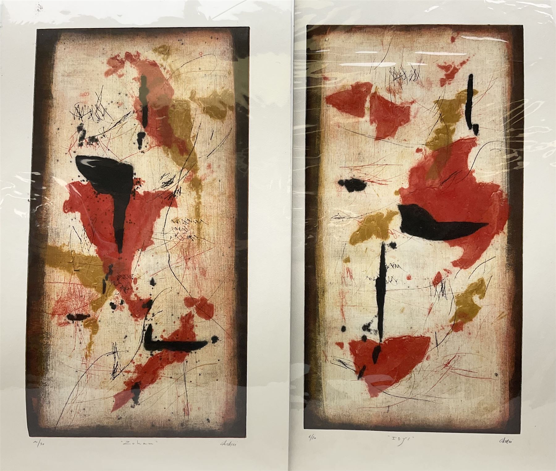 Renzo Galassi (Italian contemporary): 'Inys' and 'Zohan', pair screenprints signed titled and numbered 6/30 and 11/30, respectively, 64cm x 33cm (2) (unframed)