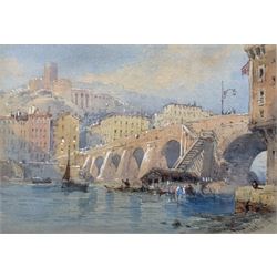 Thomas Charles Leeson Rowbotham (British 1823-1875): Continental Townscape and Bridge, watercolour signed and dated 1869, 12cm x 17cm