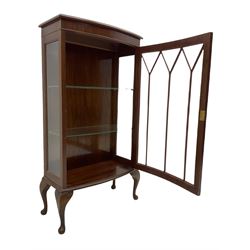 20th century mahogany bow front display cabinet, enclosed by single glazed door