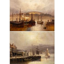 Walter Linsley Meegan (British c1860-1944): Scarborough and Whitby Harbours, pair oils on ...