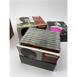 Assorted Jazz and other CD box sets including Frank Sinatra, Gillie Holiday, Ella Fitzgerald, Benny Goodman, Glen Miller, 'Big Band Box, Nat King Cole, Disney, benny Goodman 20 CD box set etc in two boxes