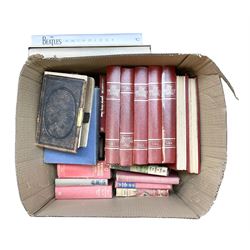 Quantity of books to include The Beatles Anthology hardback, published 2000, leather effect bound The British Empire volumes, The Times Atlas of the World, and other books to include the Bible etc