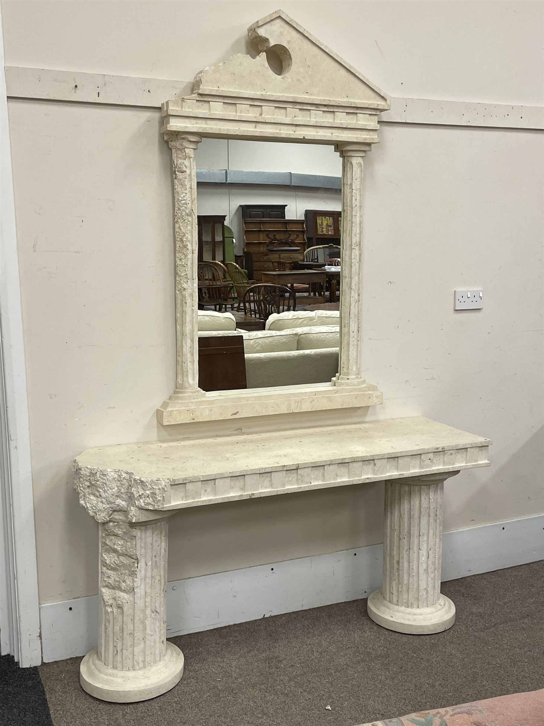 Cast architectural stone effect console table with mirror