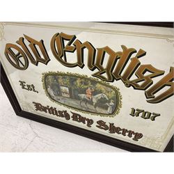 Old English British dry sherry advertising mirror, H64cm, L90