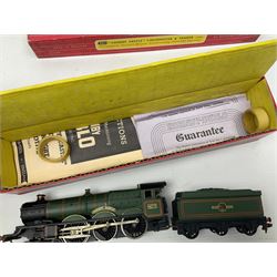 Hornby Dublo - 2-rail - Castle Class 4-6-0 locomotive 'Cardiff Castle' No.4075 with instructions and guarantee sheet; Type 1 (Class 20) Diesel Bo-Bo locomotive No.D8017; each in original box; and Class R1 0-6-0 tank locomotive No.31340 in BR green with 31337 on front; in unassociated Hornby R.396 box (3)