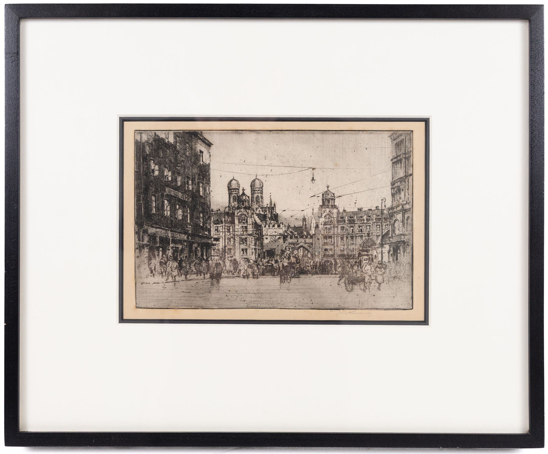Luigi Kasimir (Austrian 1881-1962): Munich, etching signed in pencil 12.5cm x 19.5cm: Herbert Hampton (British 1862-1929): Westminster Abbey, etching signed in pencil 32cm x 23cm (2)