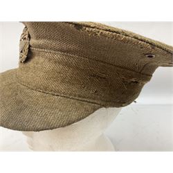 WW1 British Army stiff trench cap with Tank Corps cap badge
