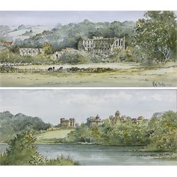 Kenneth W Burton (British 1946-): 'Rievaulx Abbey' and 'Castle Howard', pair watercolours signed, titled verso 18cm x 41cm