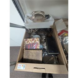 Large collection of silver plated items, including teapot, twin handled tray, cruet set and other metal ware etc