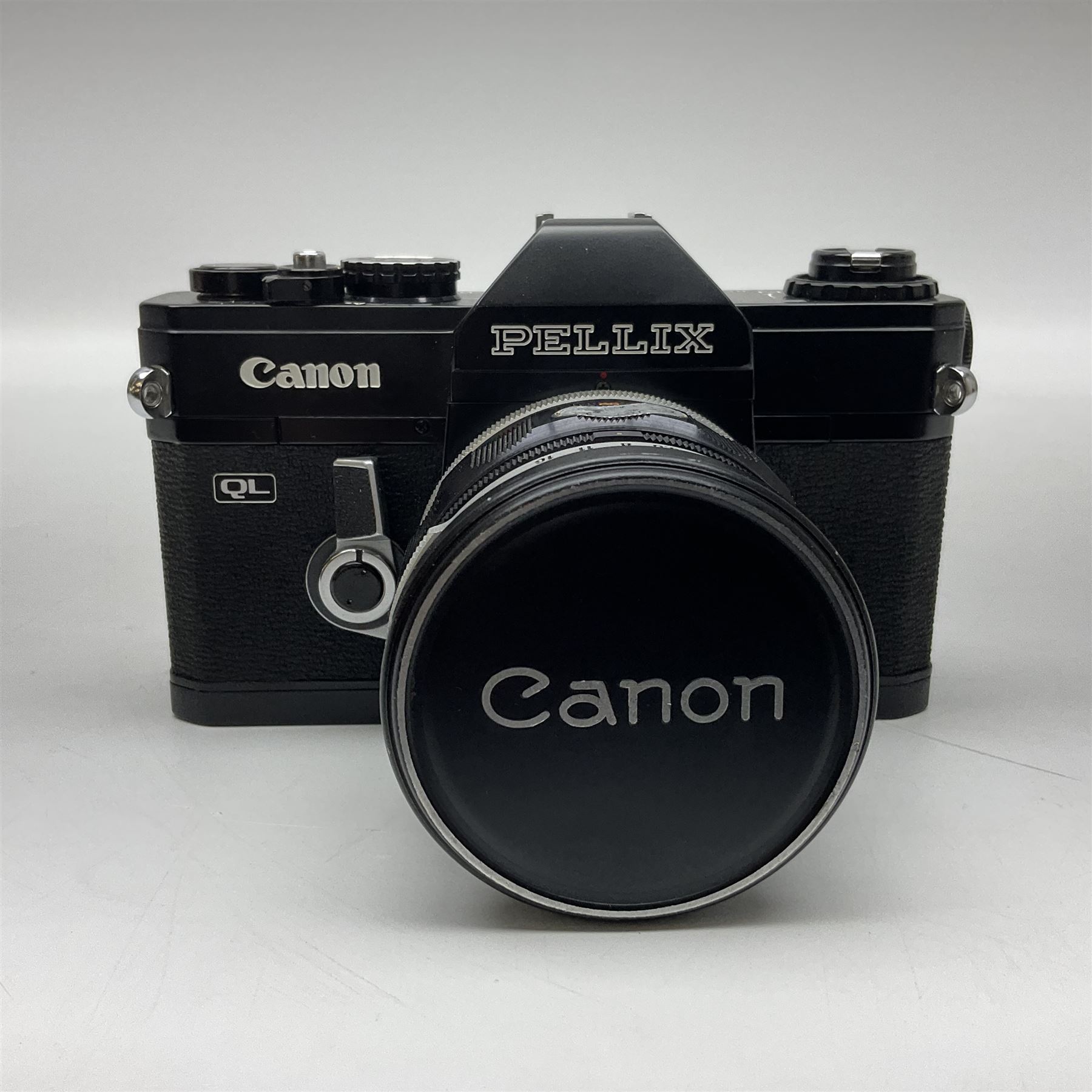 Canon QL Pellix camera body, serial no. 807468, with 'Canon FL 58mm 1:1.2' lens, serial no. 60185