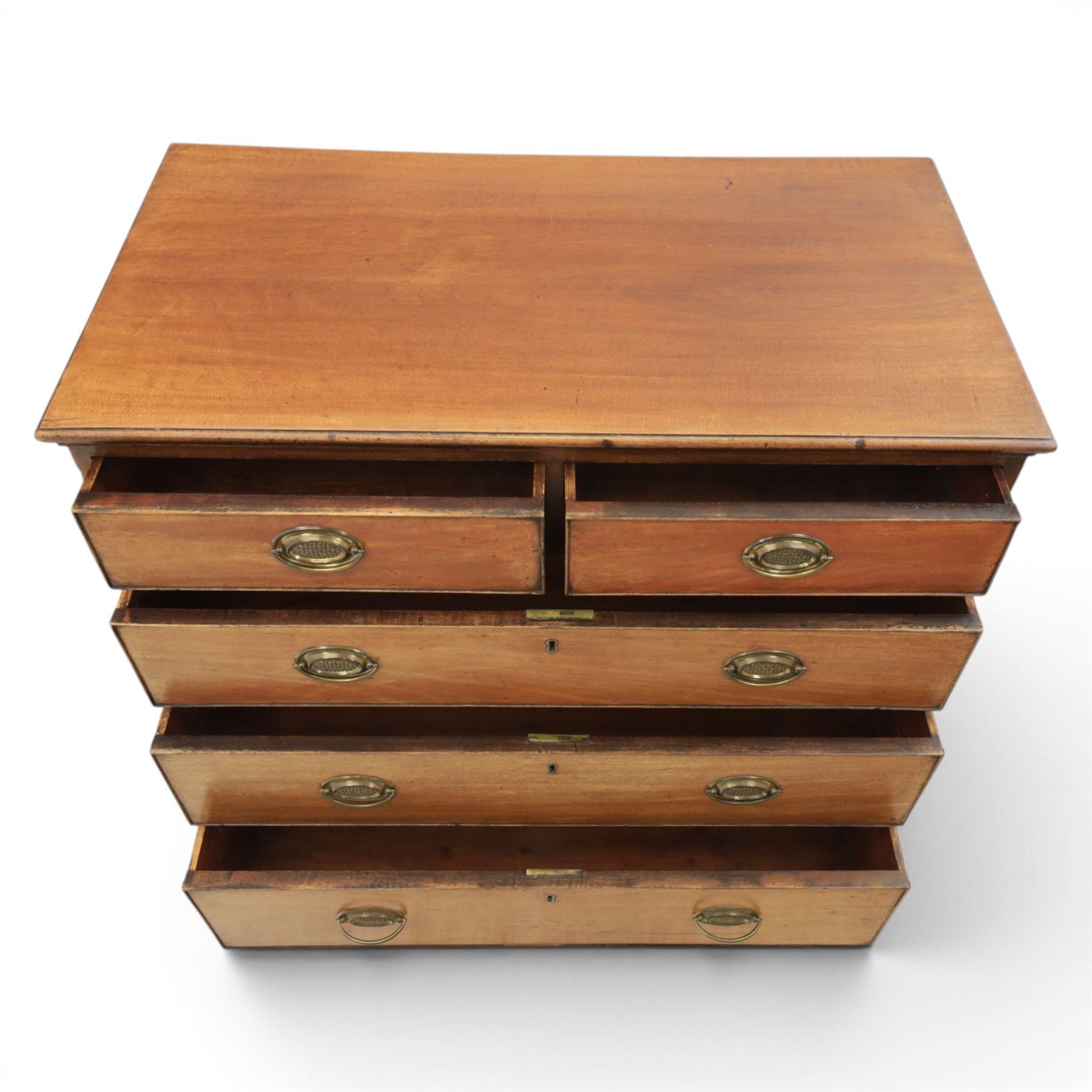 Georgian design mahogany chest, rectangular moulded edge, two short over three long drawers, raised on bracket feet