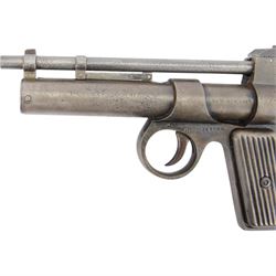 Webley Junior .177 air pistol, 1930-1939 batch 789, serial number J14788, the air chamber marked The Webley 'Junior .177 Patented in Great Britain No 219872 and all Principle Countries', 'Made in England' and Webley & Scott Ltd. Birmingham, with ribbed metal grips, H13cm, L19cm