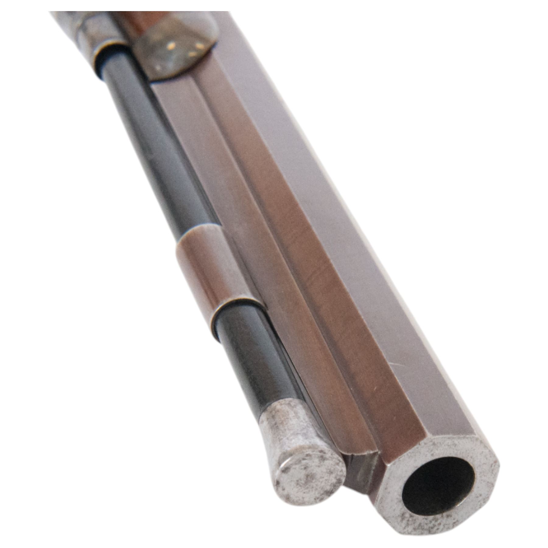 Pair of cased British officers' percussion cap dueling pistols by Braggs of London   (1932-1842), with 24cms octagonal Damascus steel sighted barrels with original browning, marked along the top Braggs 36 High Holborn London, ebony ramrods with steel caps and brass tips beneath, hammer, tang and trigger guard engraved with floral scrolls, figured walnut half stocks with chequered grips and vacant white metal cartouches, contained within a brass bound mahogany case with makers label to the lid, lined in green baize and containing bullet mould, powder flask, ram rod, percussion caps, case key and lead balls, pistol overall L40cm 