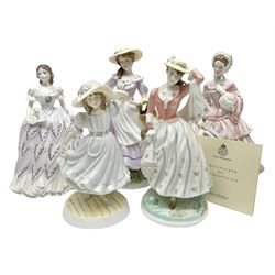 Three Coalport figures, comprising Eugenie, Lillie Langtry and Laura, together with seven other similar figures