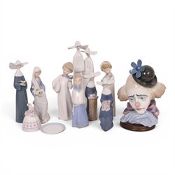 Six Lladron figures including Pensive Clown 5130, White Nuns 4611, Girl with Lilies Sittin...