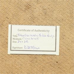 Barry De More (Yorkshire 1948-2023): 'Todmorden Canal with Blue Barge', oil and impasto on board signed, titled verso with Water Street Gallery label 61cm x 76cm
Notes: Acclaimed as one of the North's greatest expressionist artists, Barry De More (1948-2023) used a heavy impasto style to transfer his love of Yorkshire landscapes, townscapes and people to canvas. His work sits comfortably in the company of work by Kossoff and Auerbach, selling to collectors in the UK and overseas. De More's work can be found in the permanent collection of work by Northern Artists at Dean Clough, one of the UK's largest contemporary art galleries.