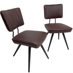 Barker & Stonehouse - pair of 'Sawyer' swivel dining chairs, upholstered in dark maroon leather, on splayed metal supports