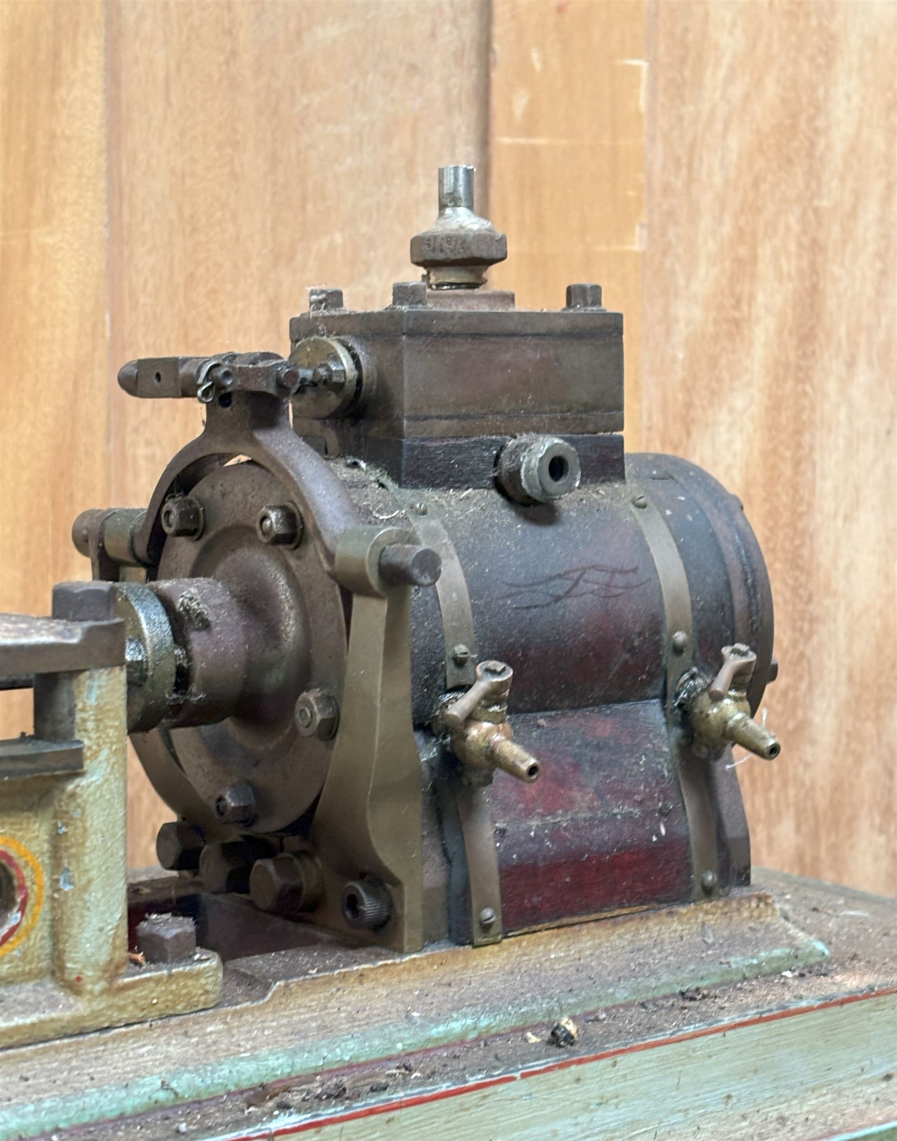 Substantial apprentice made model steam mill engine, by W.Peel, Lincoln,  dated 1890 and named 'Lord of the Isles' with wood lagged cylinder, turns over freely. L68cm. 