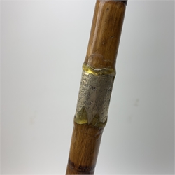 Three silver mounted walking canes, the first hallmarked Kendall & Sons Ltd, London, date letter worn and indistinct, the second hallmarked Birmingham 1924, maker's mark C&S, the third marked Sterling Silver, C&S. 