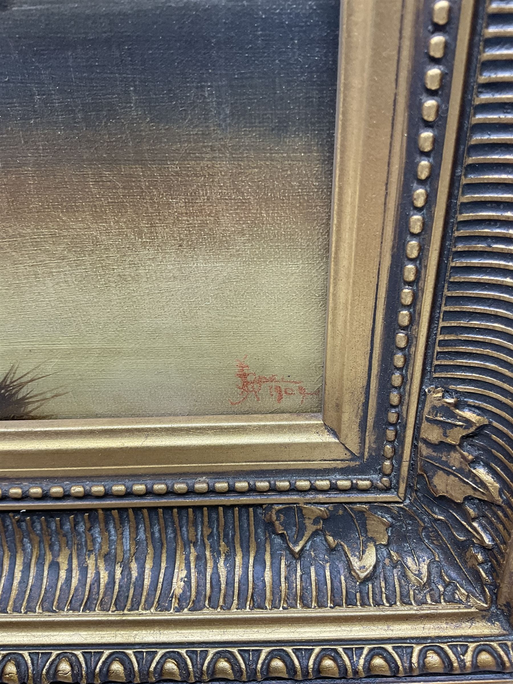 Joel Owen aka Francis E Jamieson (British 1895-1950): 'A Golden Evening - Lochearnhead', oil on canvas signed and indistinctly dated, titled verso, together with a similar oil by another hand indistinctly signed 34cm x 24cm (2)