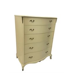 French style cream finish serpentine chest, fitted with five drawers