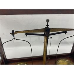 19th century Beckers & Sons, Rotterdam, mahogany cased scales and weights, H34cm 