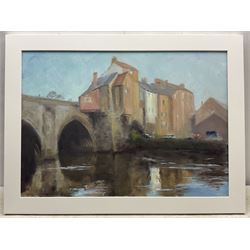 Neil Tyler (British 1945-): 'Elvet Bridge Durham', oil on canvas signed, titled verso 49cm x 69cm