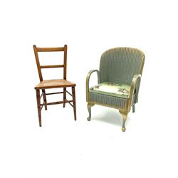 Loyd loom style chair, turned supports and stretchers (41cm), together with another chair (52cm)