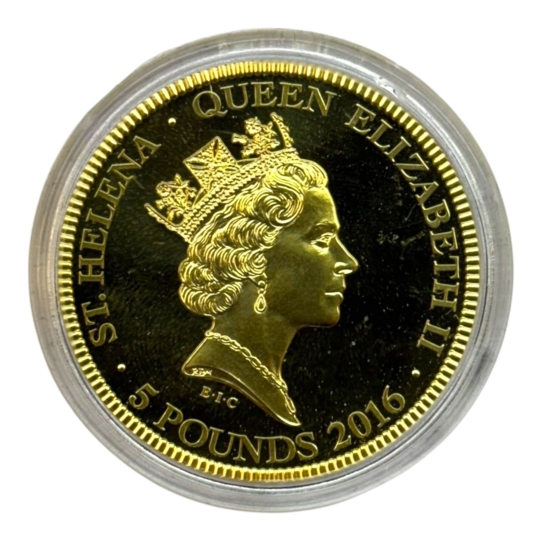 Queen Elizabeth II St Helena 2016 'Five Guinea Bicentenary Edition' gold proof five pound coin, cased with The East India Company London certificate