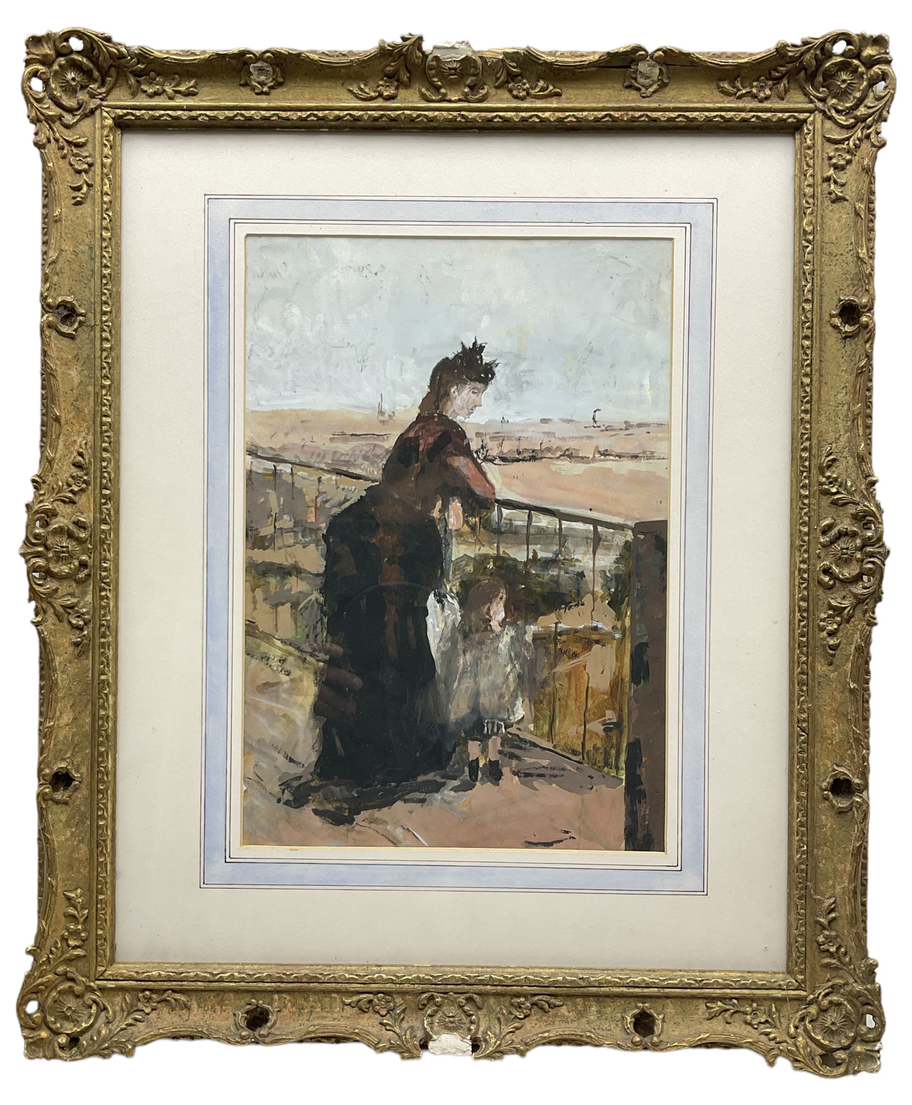 English School (20th century): Watching from the Balcony, watercolour and gouache unsigned 36cm x 25cm