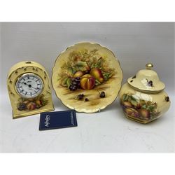 Aynsley Orchard Gold five coffee cans and saucers, mantel clock, plate etc 