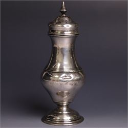 Early 20th century silver sugar caster, of typical form with removable pierced cover and u...