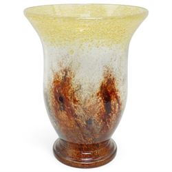 Large 1930s WMF Ikora glass vase designed by Karl Weidmann, of tulip form in shades of bro...