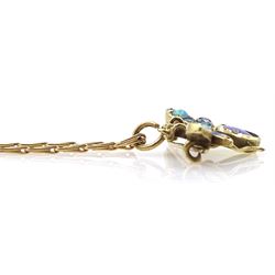 Gold opal insect brooch/pendant, on gold link necklace, both hallmarked 9ct