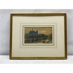 Joseph Arthur Palliser Severn RI ROI (British 1842-1931): 'The Seine with Notre Dame', watercolour unsigned 10cm x 17cm
Provenance: deceased estate; with The Little Gallery, 5 Kensington Walk, London; Brantwood contents sale after the death of Arthur Severn in 1931; the John Ruskin (1819-1900) collection, label verso